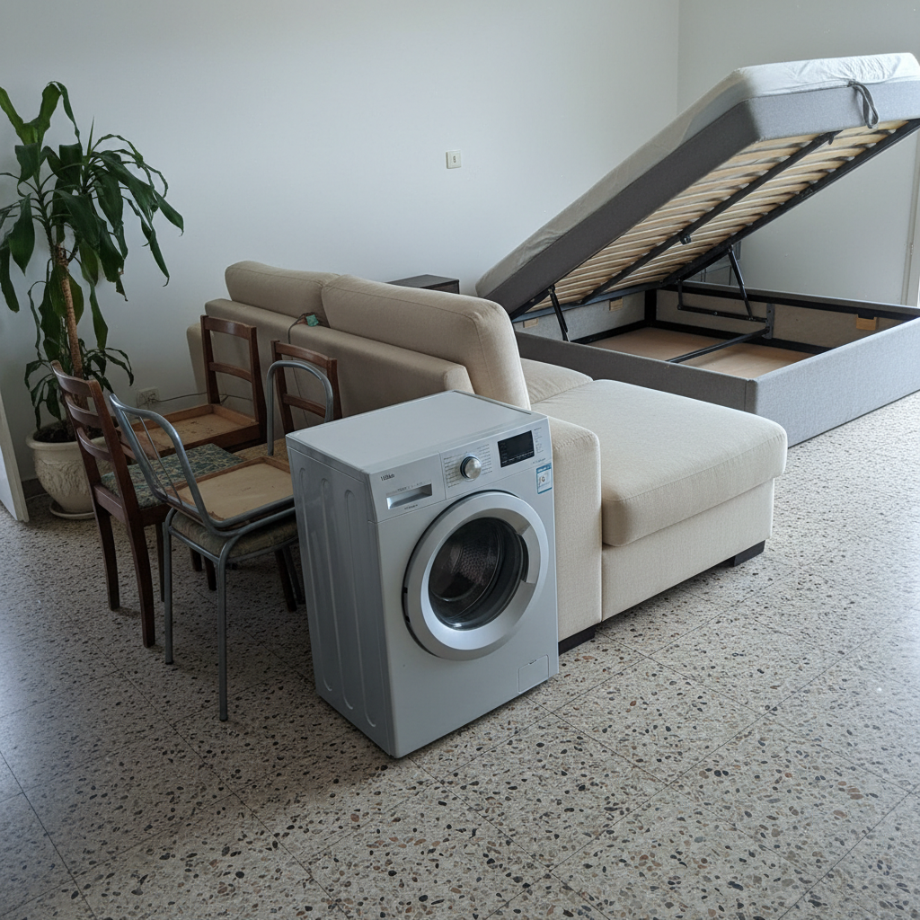 Set de muebles de apartamento y lavadora