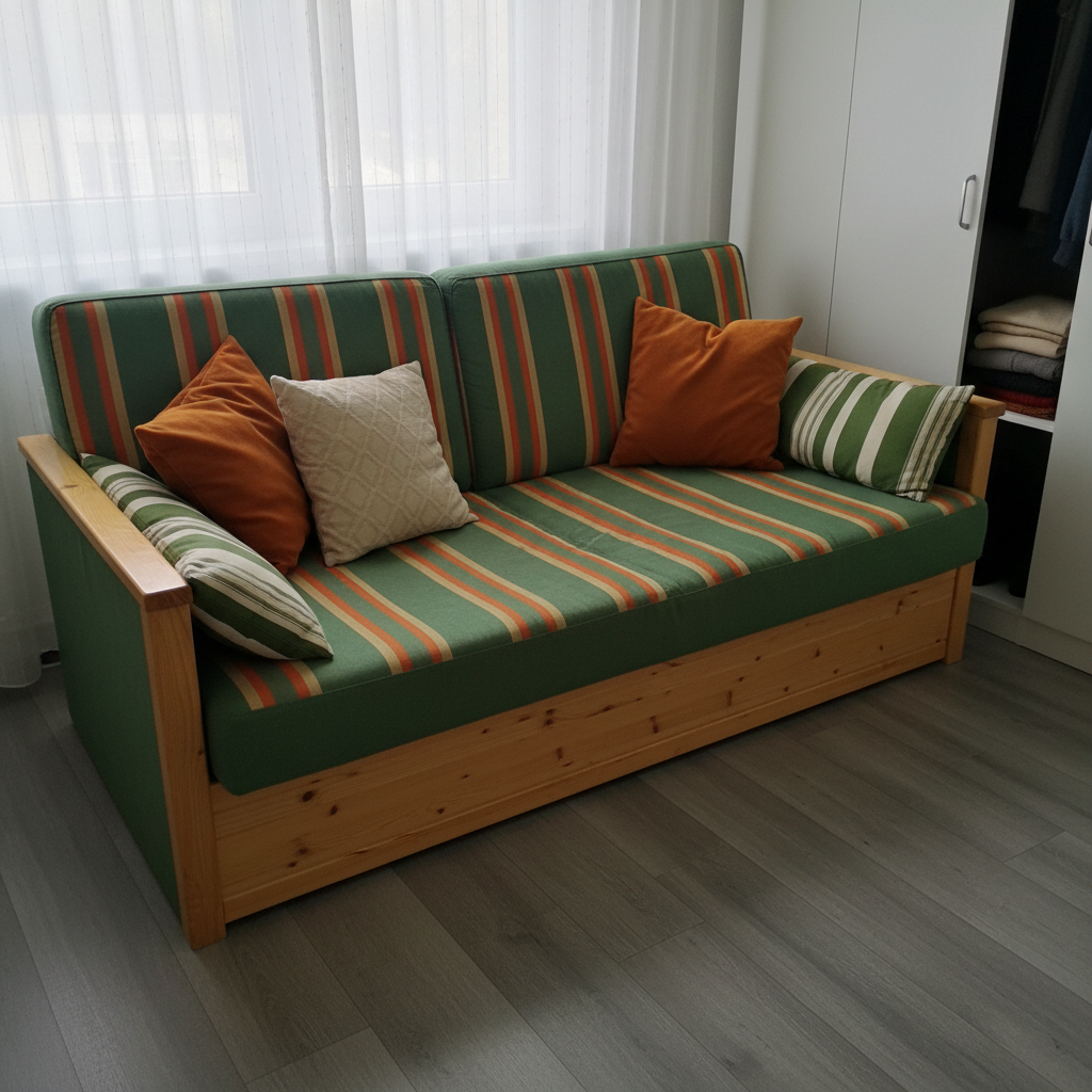 Sofá Cama Tela Verde y Naranja