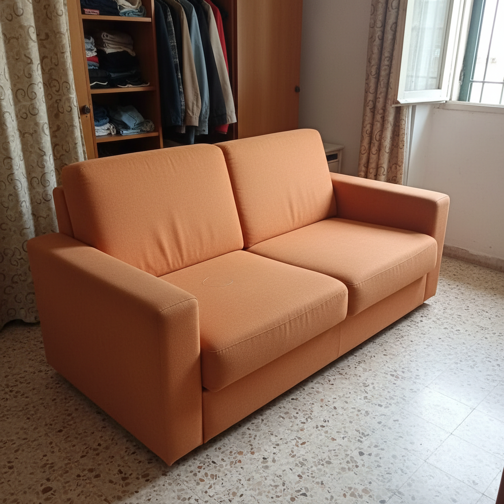 Sofá doble naranja de tela